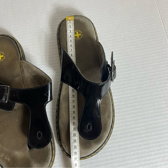 Dr Doc Martens "Doria" Black Patent Leather flip flop slip on Cushion Sandals 10 - Picture 9 of 10